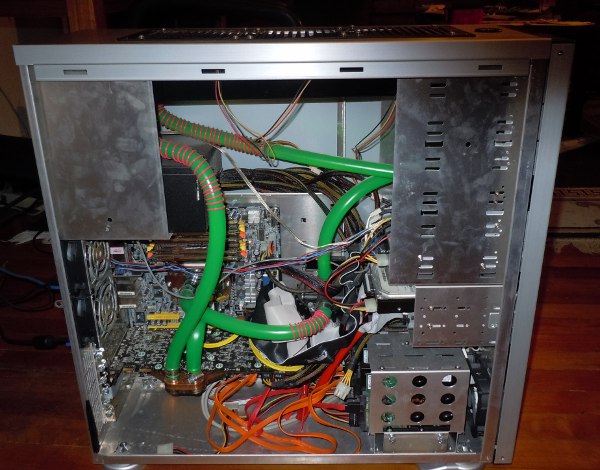 Silver Water Cooled Lian Li PC from the side